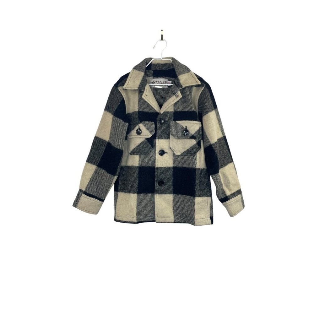 VTG Bemidji Woolen Mills Plaid Jacket Boys Size 8 Made In USA Black Cream